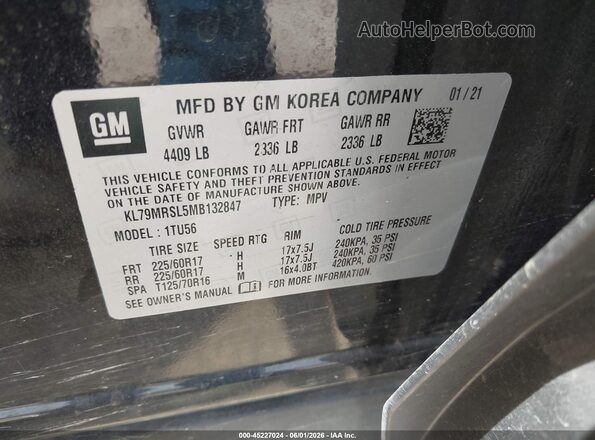 KL79MRSL5MB132847 2021 CHEVROLET TRAILBLAZER Black Շարժիչի բաժամունքի տեսք