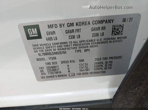 KL79MRSL5NB035164 2022 CHEVROLET TRAILBLAZER White Widok komory silnika