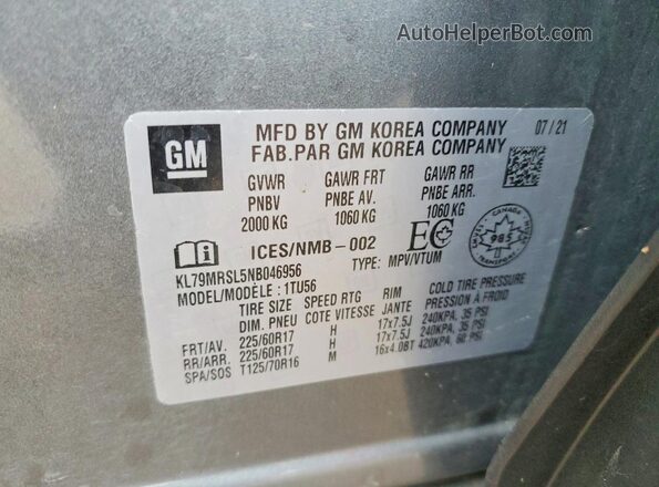 KL79MRSL5NB046956 2022 CHEVROLET TRAILBLAZER Gray Engine compartment view