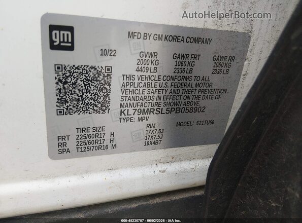 KL79MRSL5PB058902 2023 CHEVROLET TRAILBLAZER White ძრავის განყოფილების ხედი