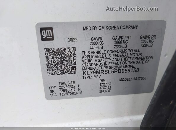 KL79MRSL5PB059158 2023 CHEVROLET TRAILBLAZER White Engine compartment view