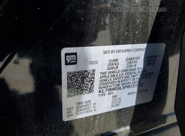 KL79MRSL5PB153122 2023 CHEVROLET TRAILBLAZER Black VIN sticker view