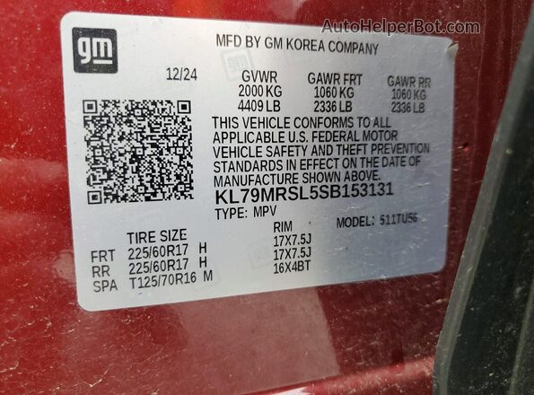 KL79MRSL5SB153131 2025 CHEVROLET TRAILBLAZER Burgundy Engine compartment view