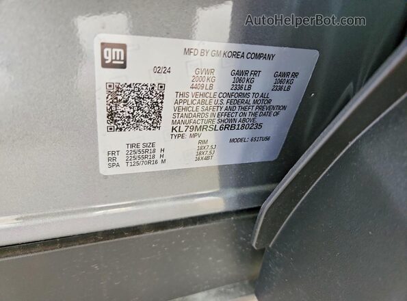 KL79MRSL6RB180235 2024 CHEVROLET TRAILBLAZER Gray Engine compartment view