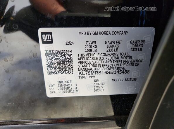 KL79MRSL6SB145488 2025 CHEVROLET TRAILBLAZER Black VIN sticker view