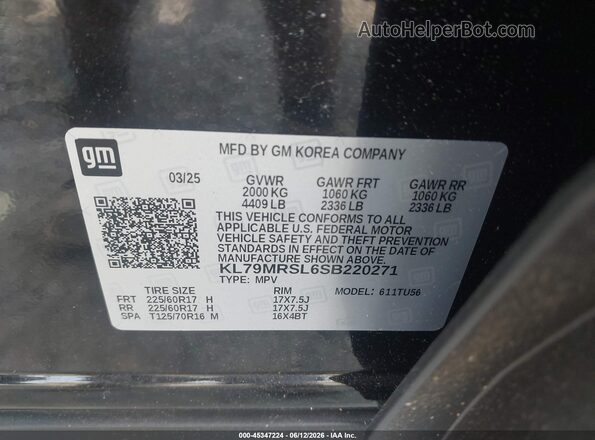 KL79MRSL6SB220271 2025 CHEVROLET TRAILBLAZER Black Engine compartment view