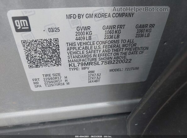 KL79MRSL7SB220022 2025 CHEVROLET TRAILBLAZER Gray Вид підкапотного простору