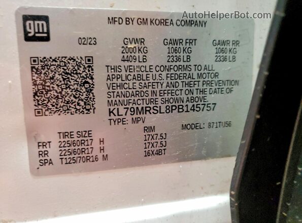 KL79MRSL8PB145757 2023 CHEVROLET TRAILBLAZER White 