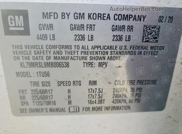 KL79MRSL9MB006538 2021 CHEVROLET TRAILBLAZER White 