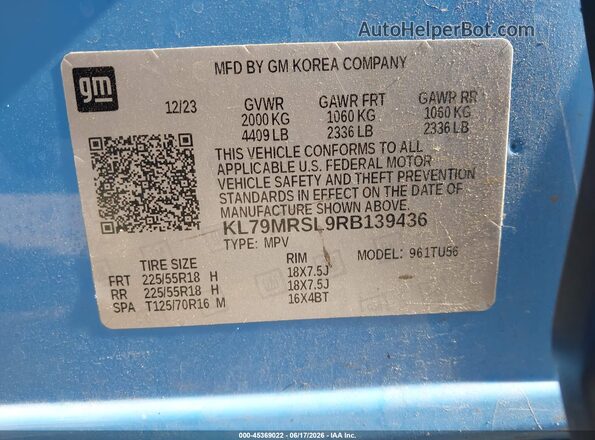 KL79MRSL9RB139436 2024 CHEVROLET TRAILBLAZER Blue Engine compartment view