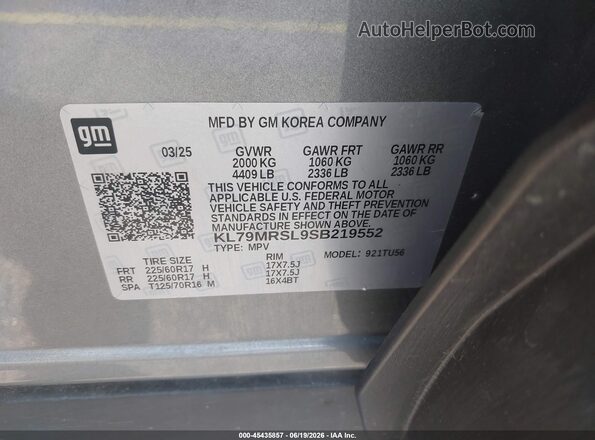 KL79MRSL9SB219552 2025 CHEVROLET TRAILBLAZER Gray ძრავის განყოფილების ხედი
