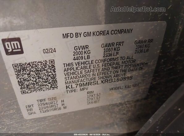 KL79MRSLXRB180898 2024 CHEVROLET TRAILBLAZER Gray 