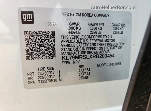 KL79MRSLXRB200454 2024 CHEVROLET TRAILBLAZER White Vista del compartimento del motor