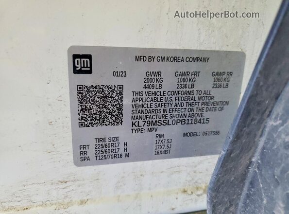 KL79MSSL0PB118415 2023 CHEVROLET TRAILBLAZER White 