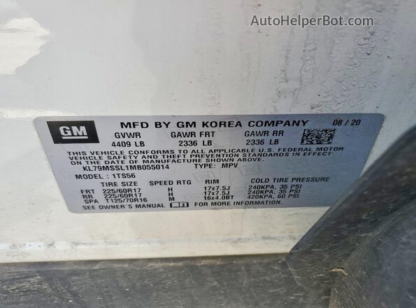 KL79MSSL1MB055014 2021 CHEVROLET TRAILBLAZER Белый Вид наклейки с VIN-кодом