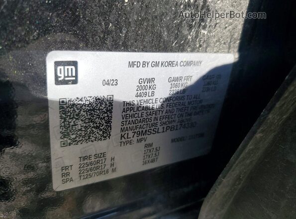 KL79MSSL1PB174380 2023 CHEVROLET TRAILBLAZER White VIN sticker view