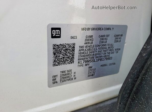 KL79MSSL1PB179983 2023 CHEVROLET TRAILBLAZER White VIN sticker view