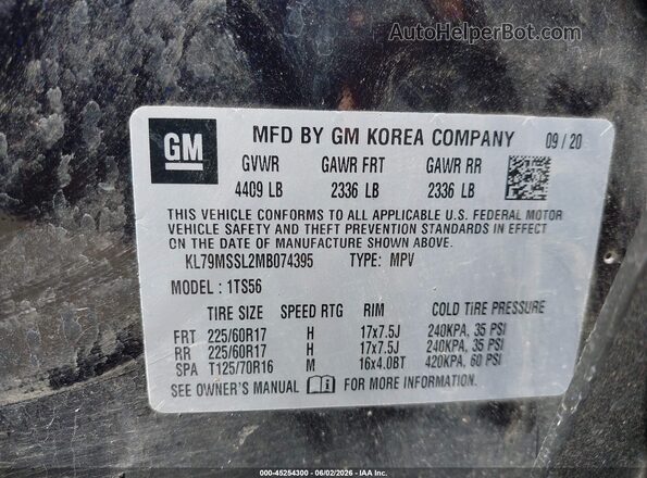 KL79MSSL2MB074395 2021 CHEVROLET TRAILBLAZER Dark Blue 