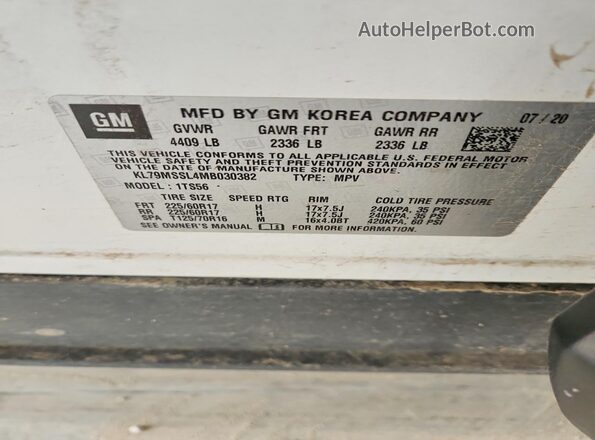 KL79MSSL4MB030382 2021 CHEVROLET TRAILBLAZER White 