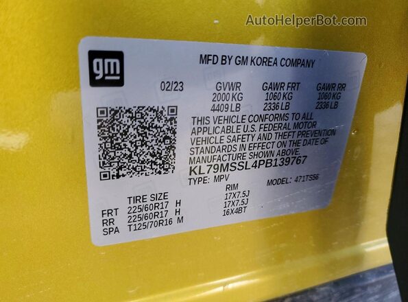 KL79MSSL4PB139767 2023 CHEVROLET TRAILBLAZER Green VIN sticker view