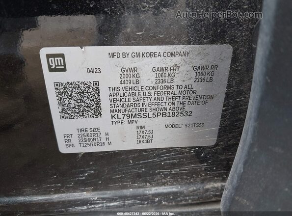 KL79MSSL5PB182532 2023 CHEVROLET TRAILBLAZER Black Շարժիչի բաժամունքի տեսք