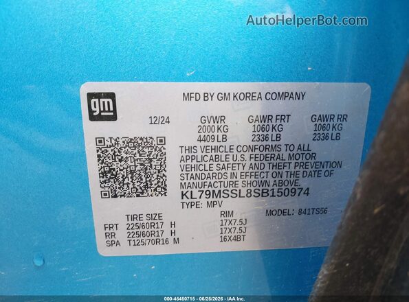 KL79MSSL8SB150974 2025 CHEVROLET TRAILBLAZER Blue Vista del compartimento del motor