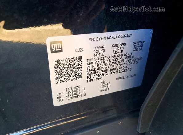 KL79MSSLXRB162134 2024 CHEVROLET TRAILBLAZER Black Vista de la etiqueta del VIN