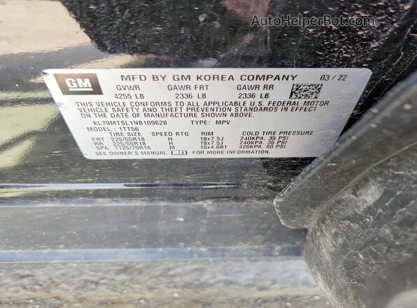 KL79MTSL1NB109628 2022 CHEVROLET TRAILBLAZER Black 