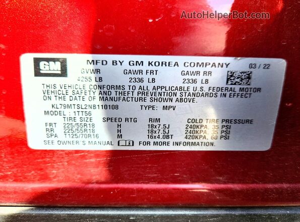 KL79MTSL2NB110108 2022 CHEVROLET TRAILBLAZER Red Widok wnętrza 360 stopni
