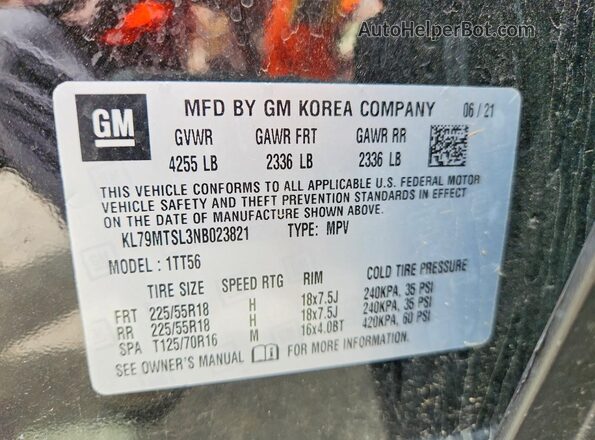 KL79MTSL3NB023821 2022 CHEVROLET TRAILBLAZER Черный 