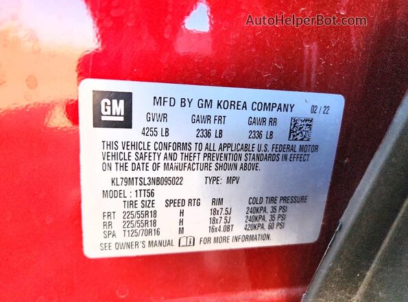KL79MTSL3NB095022 2022 CHEVROLET TRAILBLAZER Maroon 
