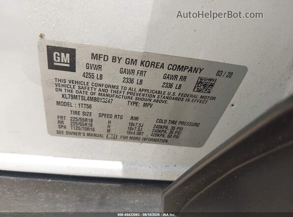 KL79MTSL4MB013247 2021 CHEVROLET TRAILBLAZER White Вид підкапотного простору