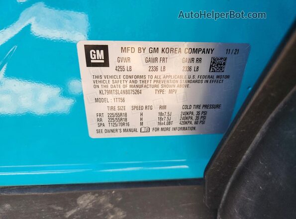 KL79MTSL4NB075264 2022 CHEVROLET TRAILBLAZER Blue Շարժիչի բաժամունքի տեսք