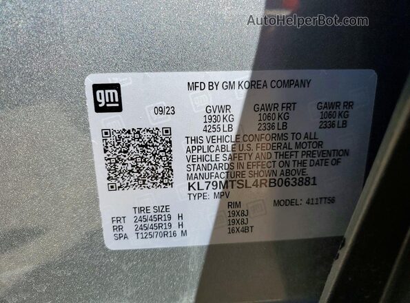 KL79MTSL4RB063881 2024 CHEVROLET TRAILBLAZER Gray Vista de la etiqueta del VIN