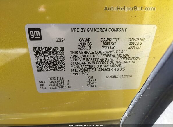 KL79MTSL4SB144885 2025 CHEVROLET TRAILBLAZER Yellow Вид підкапотного простору