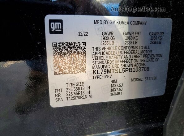 KL79MTSL5PB103706 2023 CHEVROLET TRAILBLAZER Black Vista de la etiqueta del VIN