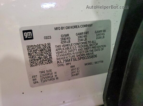 KL79MTSL5PB155806 2023 CHEVROLET TRAILBLAZER White 