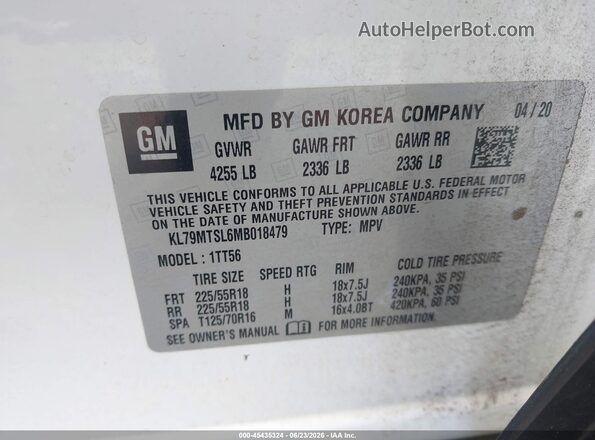 KL79MTSL6MB018479 2021 CHEVROLET TRAILBLAZER RS FWD White Շարժիչի բաժամունքի տեսք