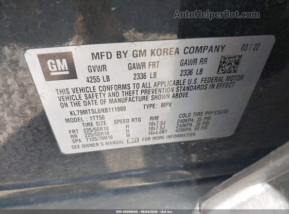 KL79MTSL6NB111889 2022 CHEVROLET TRAILBLAZER Black ძრავის განყოფილების ხედი