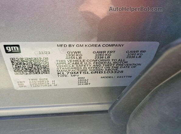 KL79MTSL6RB103328 2024 CHEVROLET TRAILBLAZER Gray Vista de la etiqueta del VIN