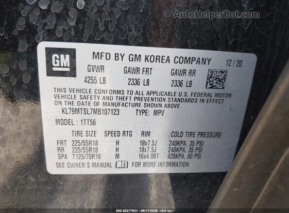 KL79MTSL7MB107123 2021 CHEVROLET TRAILBLAZER Black Շարժիչի բաժամունքի տեսք
