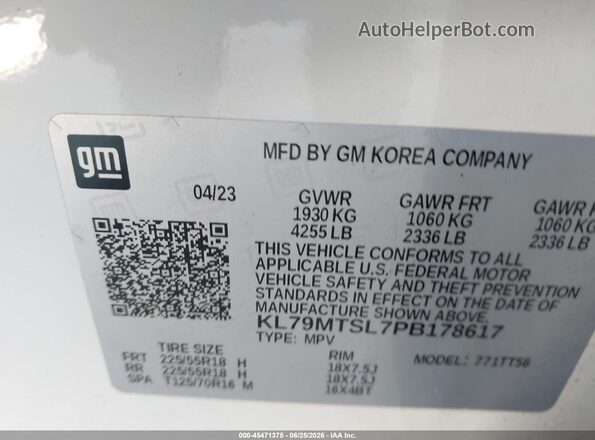 KL79MTSL7PB178617 2023 CHEVROLET TRAILBLAZER White Вид підкапотного простору