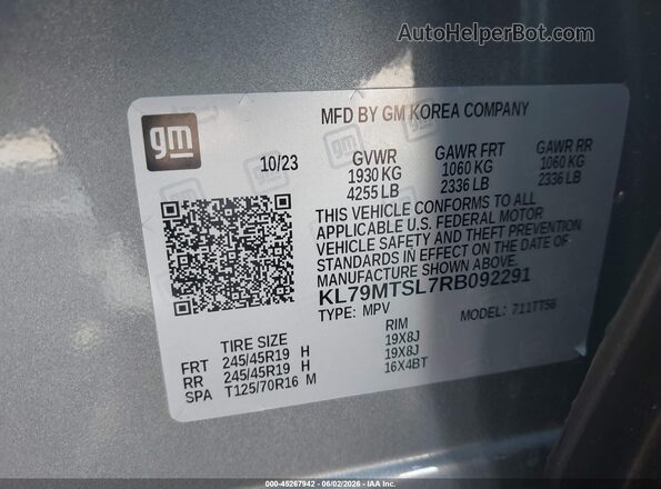 KL79MTSL7RB092291 2024 CHEVROLET TRAILBLAZER Gray Engine compartment view