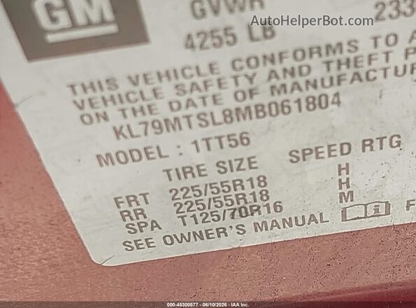 KL79MTSL8MB061804 2021 CHEVROLET TRAILBLAZER Red Engine compartment view