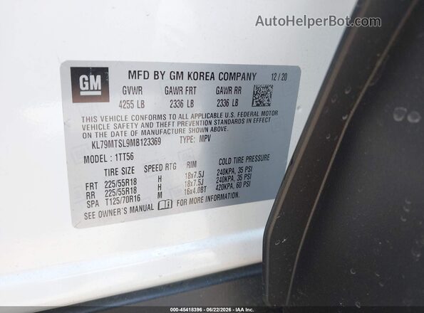 KL79MTSL9MB123369 2021 CHEVROLET TRAILBLAZER White Շարժիչի բաժամունքի տեսք