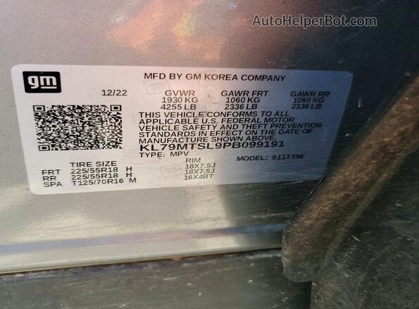 KL79MTSL9PB099191 2023 CHEVROLET TRAILBLAZER Gray VIN կոդի պիտակի տեսք