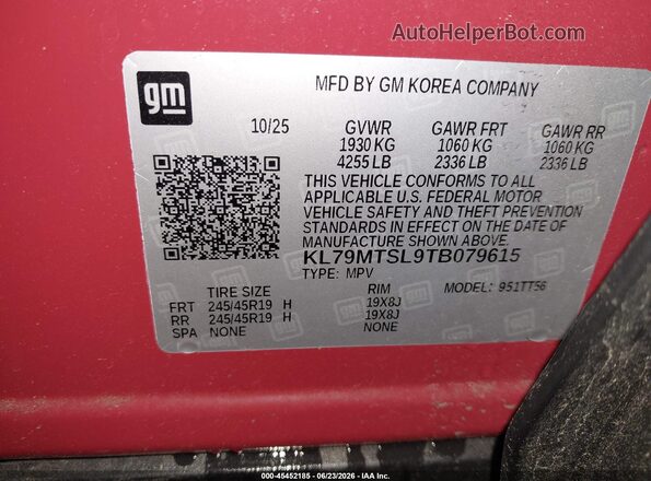 KL79MTSL9TB079615 2026 CHEVROLET TRAILBLAZER Red ძრავის განყოფილების ხედი