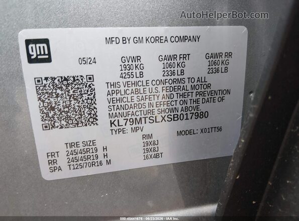KL79MTSLXSB017980 2025 CHEVROLET TRAILBLAZER Gray Вид підкапотного простору