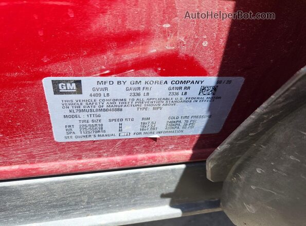 KL79MUSL0MB048888 2021 CHEVROLET TRAILBLAZER Burgundy სალონის 360-გრადუსიანი ხედი