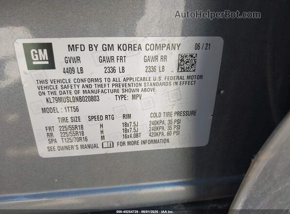 KL79MUSL0NB020803 2022 CHEVROLET TRAILBLAZER Gray Widok komory silnika